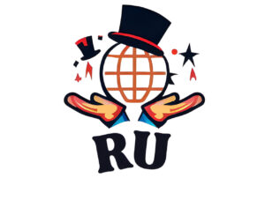 Logo divertido de mago infantil con cabeza de globo terráqueo y sombrero de mago para fiestas en Valencia