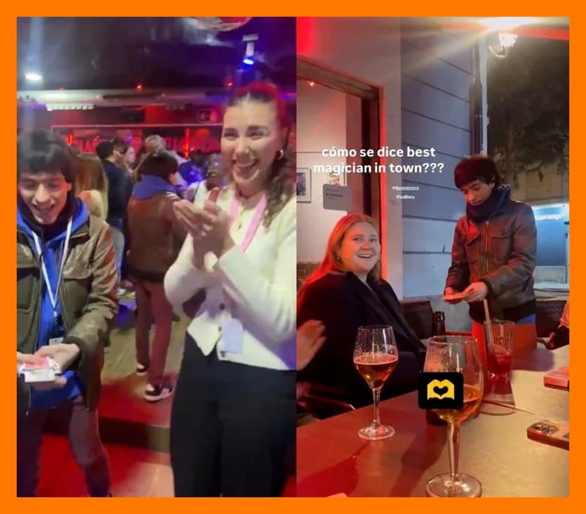 Persona sorprendida viendo un juego de magia en Valencia